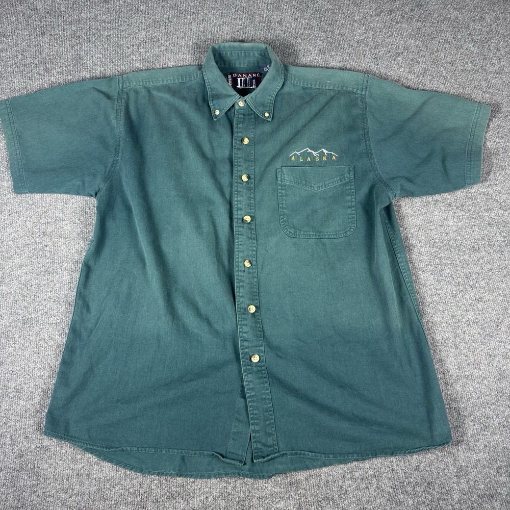 Vintage‎ Alaska Shirt Mens Medium Green 90s Danare Native USA
